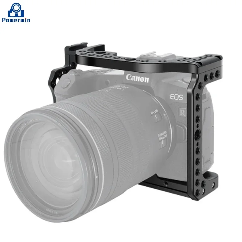 Powerwin Camera Cage For Canon EOS R with wooden Handgrid Handle Kit Aluminum Alloy Multifunctional Arri Locating Screw