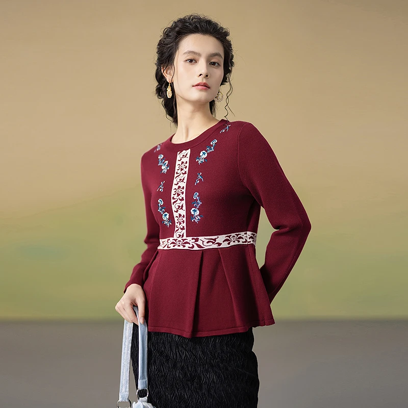 

Ele Embroidered Multi-Color Knitted Folded Women's Top Autumn Winter New Arrival Soft Medium Polyester Acrylic Nylon Wool...