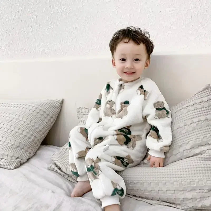 

Spring Autumn and Winter Children's Pajamas One-piece Flannel Thicken Boys Girls Home Clothes Fleece Baby Blanket Sleepers