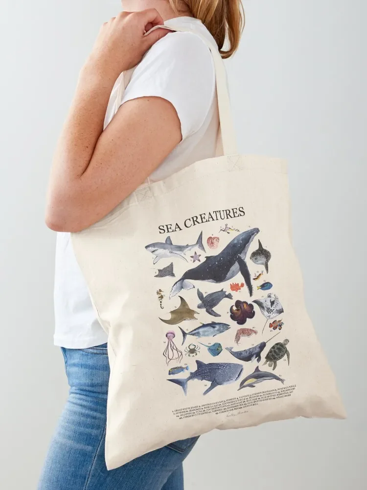 SEA CREATURES poster with names Tote Bag Big bag Lady bags Tote Bag