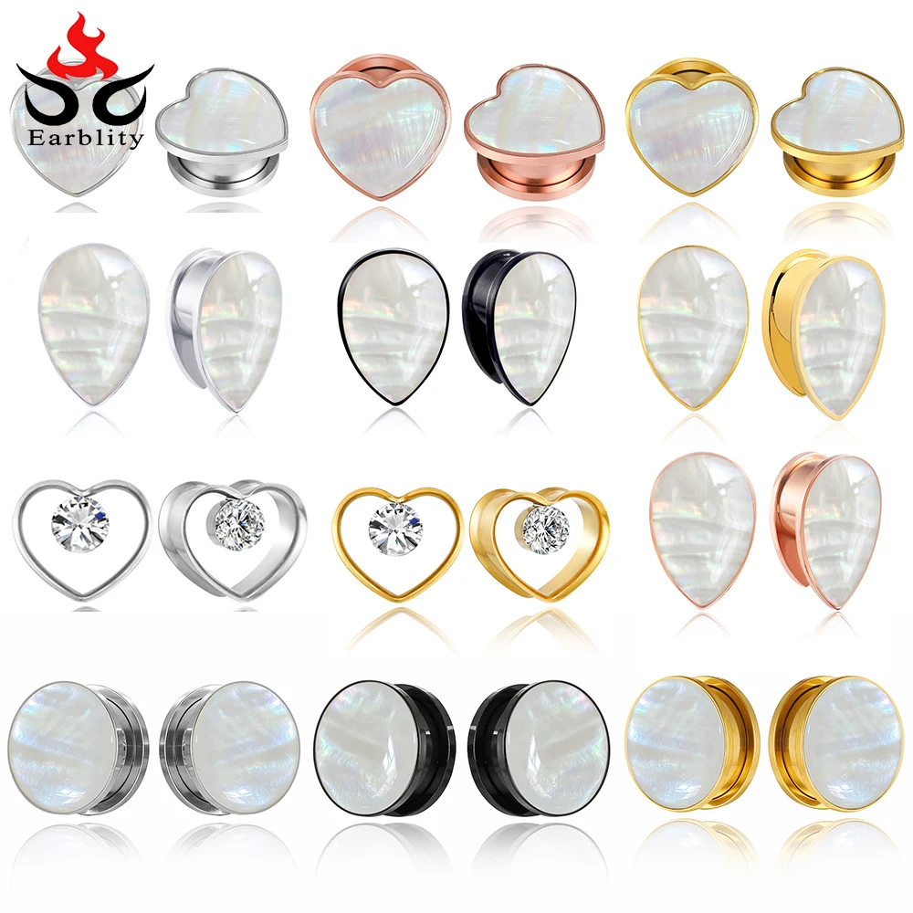 

Earblity 2PCS Hot Natural Conch Crystals Ear Plugs Gauges Hypoallergenic Stainless Stee Ear Tunnels Piercing Body Jewelry