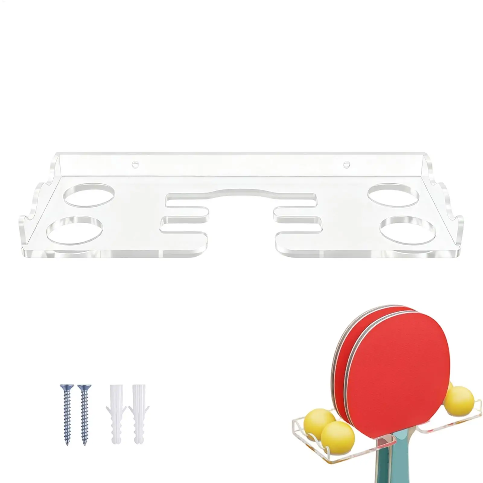 Table Tennis Ball and Paddle Organizer Transparent Athletic Gear Storage Wall Mount Shelf Rack Table Tennis Racket Display Stand