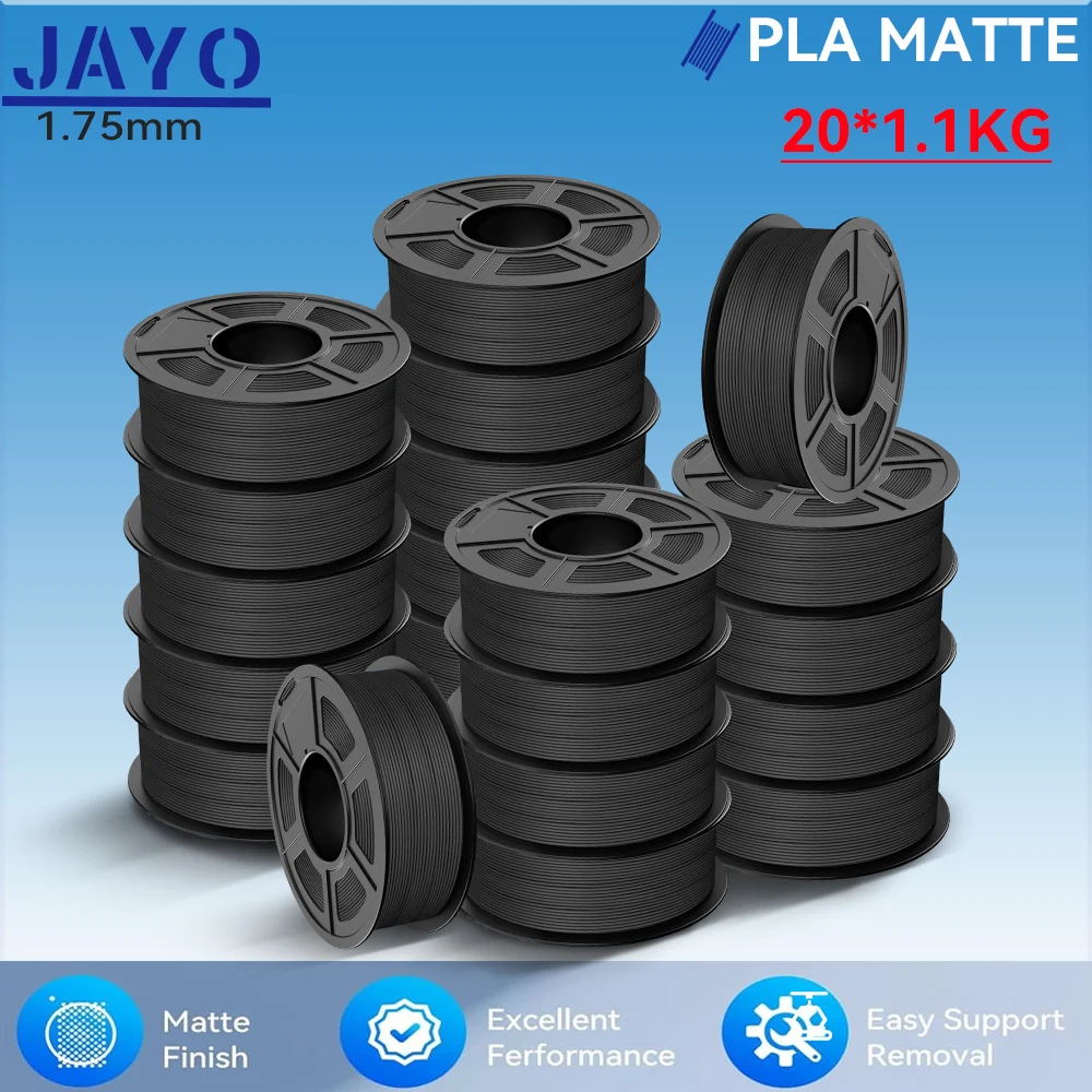 JAYO 20 Rollen 3D PLA Mattes Druckerfilament 1,75mm Sorgfältig Gewickeltes PLA-Filament mit Matter Oberfläche für 99% FDM 3D-Drucker