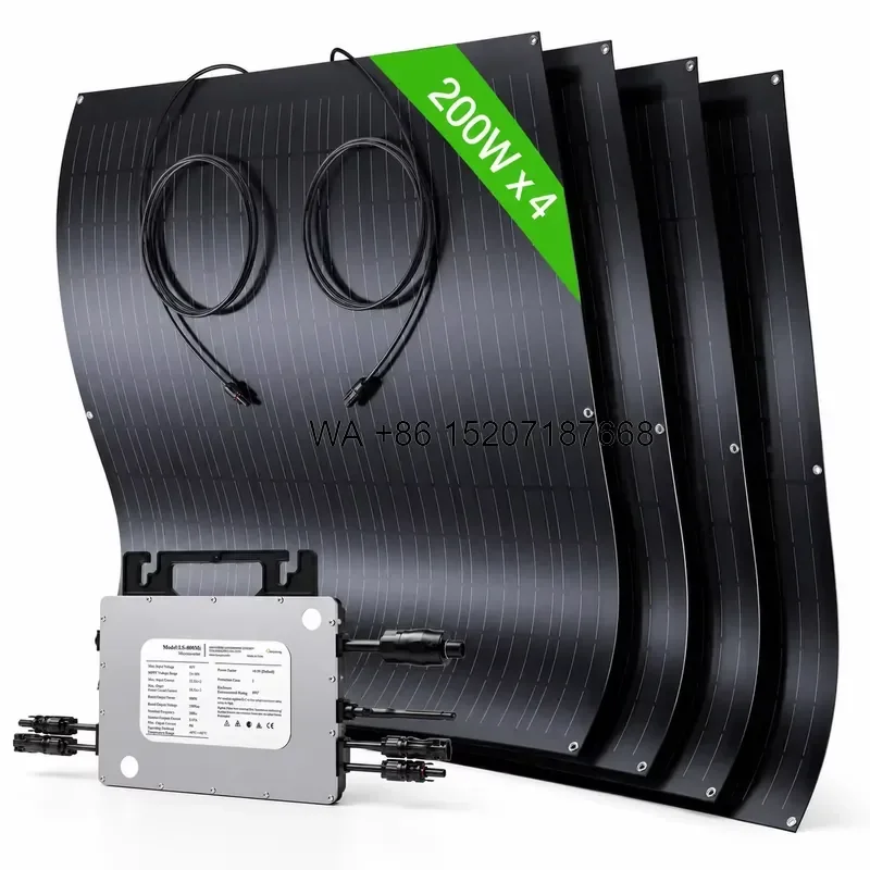 Wmwmnu for 800W Balcony Solar Kit with IP67 200W Flexible Solar Panels and 800W Micro Inverter Plug Play On Grid System