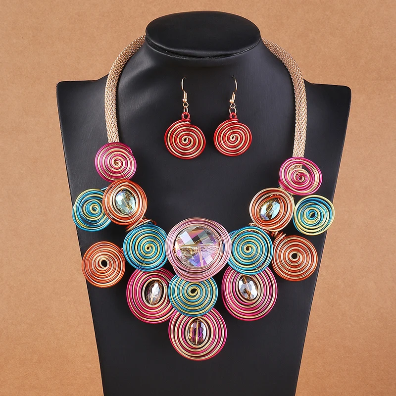yeyulin 1set Vintage African Necklace Crystal Coffee Fashion Earring Jewelry Sets