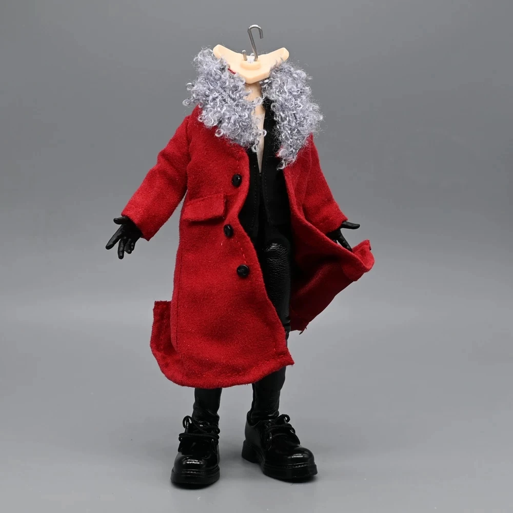 1/12 Scale British Styles Women Female Red Long Coat with Fur Collar Trench Coat Windbreaker Model for 6''Body DIY
