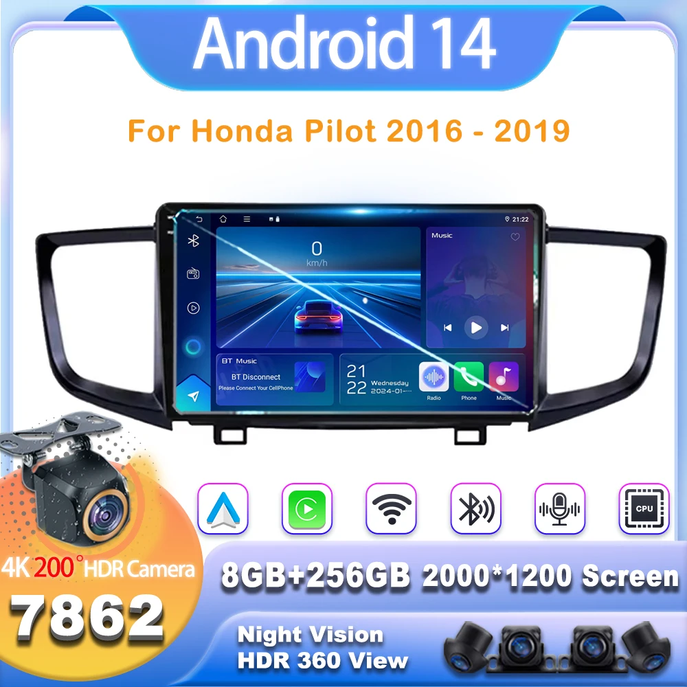 

Car Radio For Honda Pilot 2016 - 2019 Android 14 Auto Carplay Stereo Multimedia GPS Navigation 2din DVD Head Unit 7862CPU