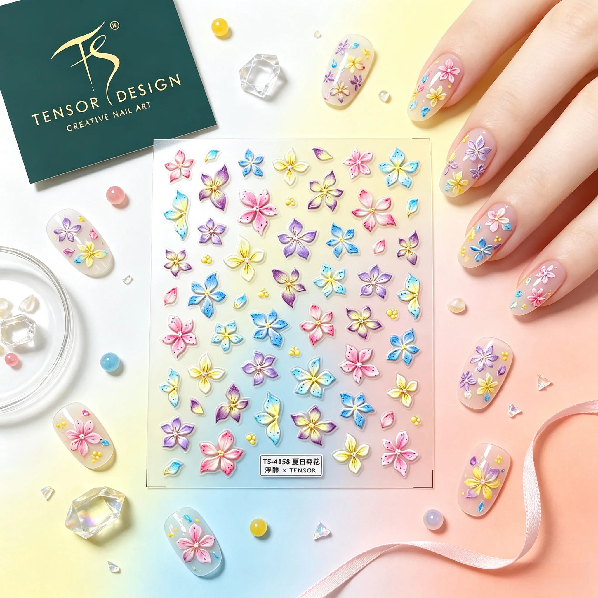 TENSOR NAIL Summer Ditsy Floral Nail Stickers Decals Cute DIY Art Salon Grade Nail Art Decorations Fashion Design Self Adhesive