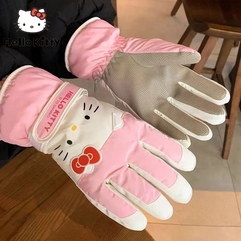 Hello Kitty zimowe kreskówki snowboardowe rękawice narciarskie antypoślizgowy ekran dotykowy wodoodporne jazda ciepły śnieg damskie rękawiczki Kawaii anime prezenty