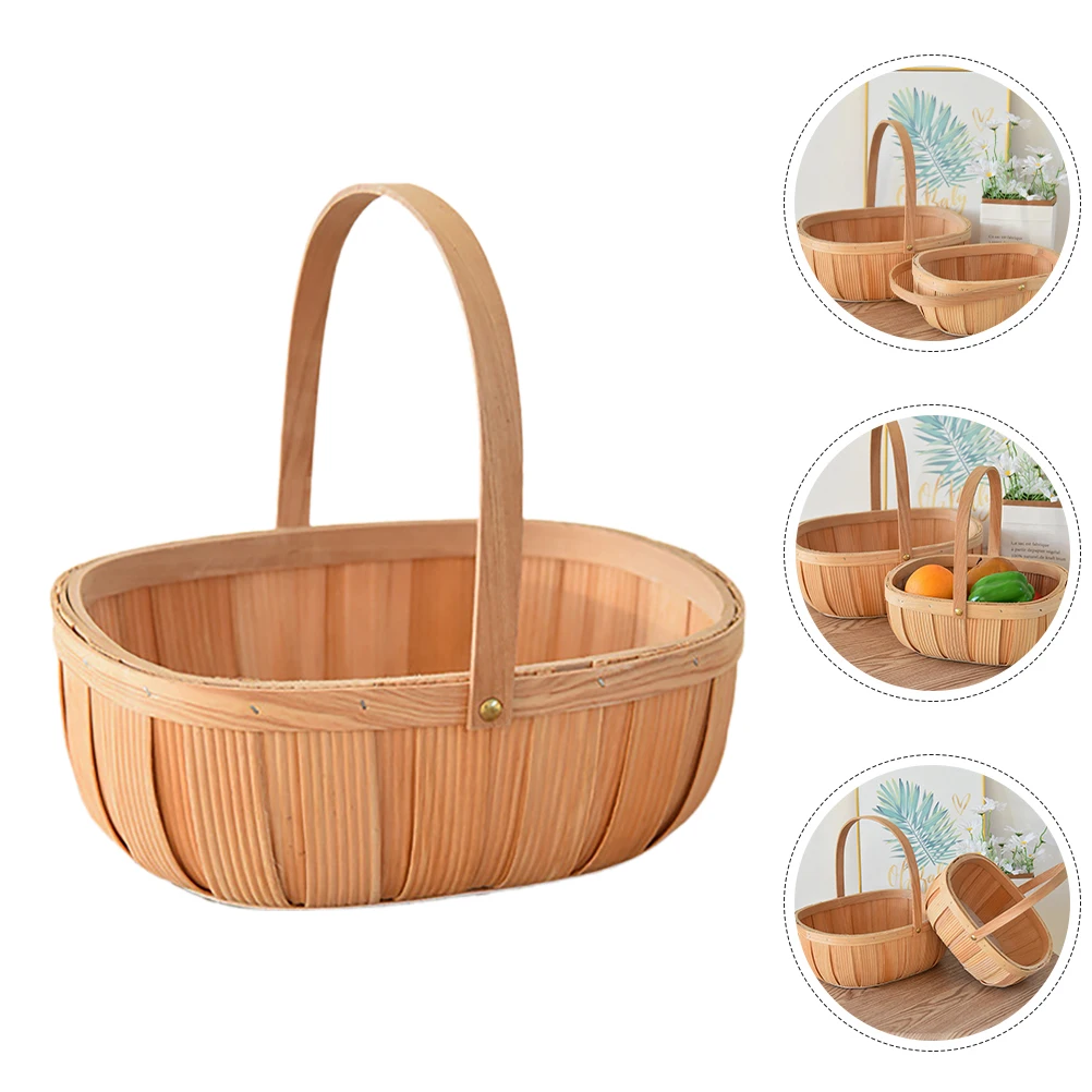 

2pcs Fruit Basket Boho Wicker Storage Basket Large Capacity Vegetable Organizer Wood Market Picnic Flower Baskets for Pregnant