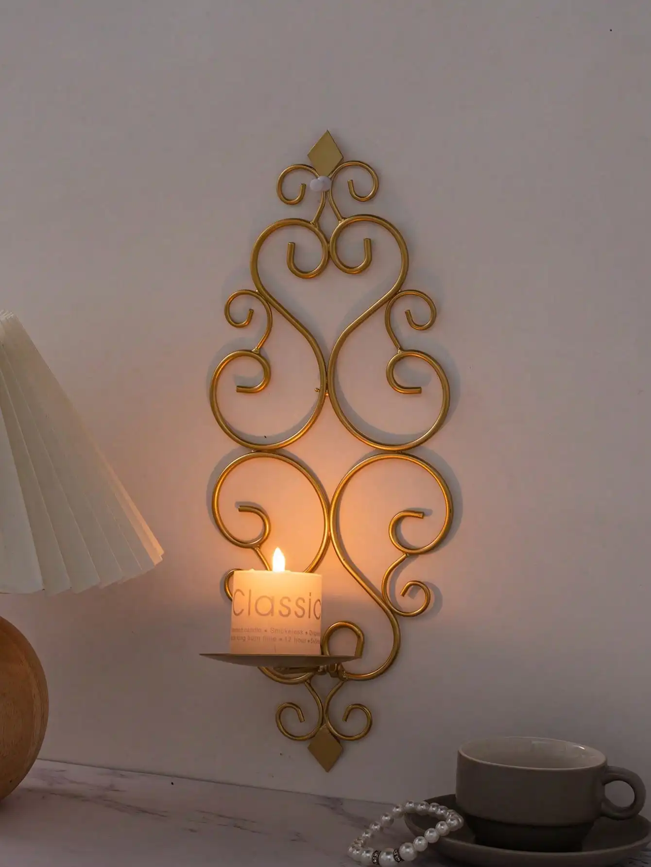 1pc Rustic Gold Wrought Iron Wall Candle Holder: Home/Bar/Spa Decor - Holiday Gift