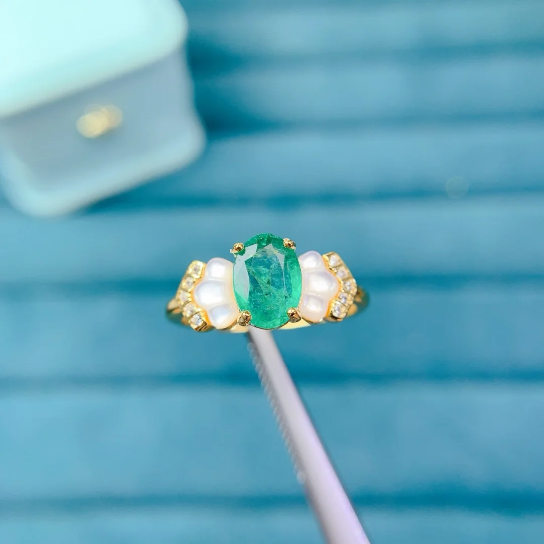 Natural Emerald Ring S925 Pure Silver Fashion Jewelry Green Gem Exquisite Wedding Accessories for Women