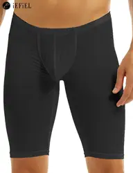 Strato di Base a compressione setosa da uomo Yoga Capris Bulge Pouch palestra sport pantaloncini sportivi collant costume da bagno mutande