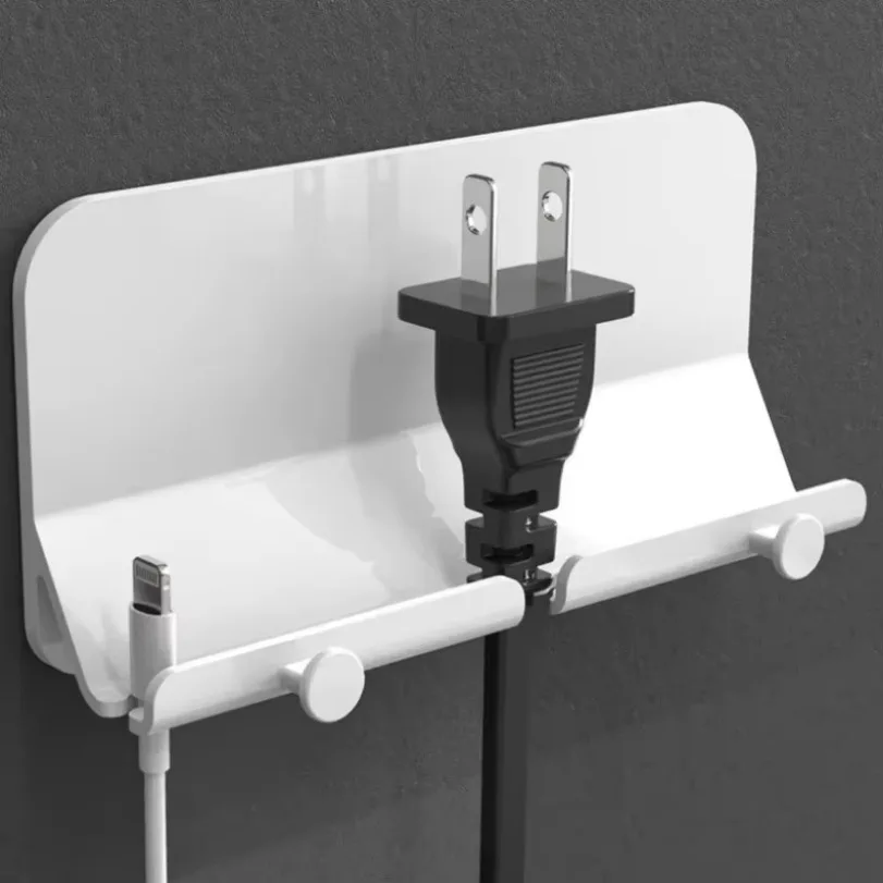 Portable 2 in 1 Hanging Phone Holder & Double Hook Wall Mounted with Charger Hole for All Smartphone Key Wired Headphone Bracket image 4