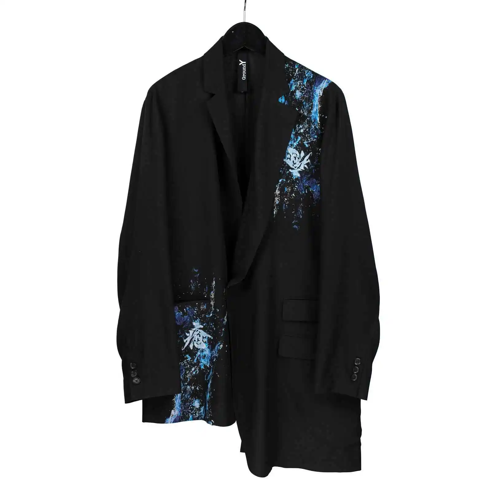 

TOP-YAMAMOTO Japanese original design dark niche black print loose asymmetric suit jacket