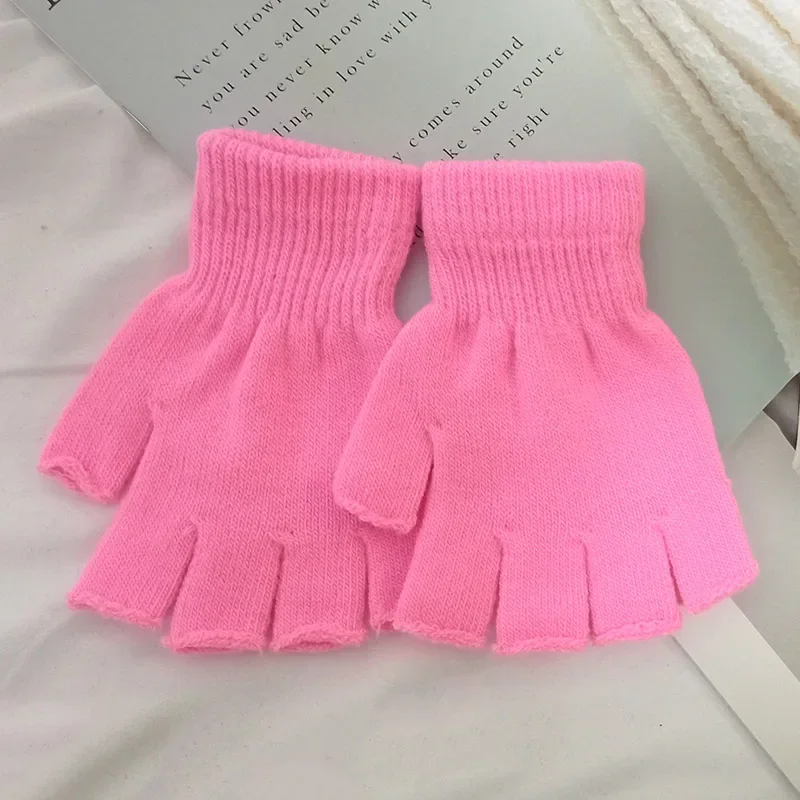 New Black Half Finger Fingerless Gloves for Women and Men Knit Wrist Cotton Pink Hand Gloves Winter Warm Workout Work Mittens