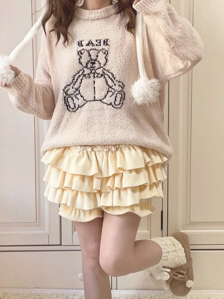 Kawaii Lolita Party Mini Skirt Women Elastic Japanese Korea Sweet Casual Skirt Female Designer Y2k Cake Skirt Autumn Winter 2024