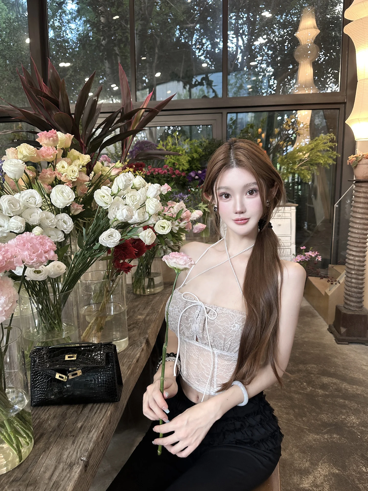 

Женская кружевная майка с жемчужной цепочкой, топ на бретельках, нижнее/верхнее белье, красивый дизайн, модный жилет