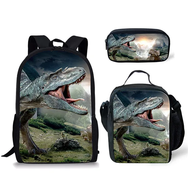 3 Stuks Jurassic Dinosaurus Print Schooltas Set Voor Tiener Jongens Meisjes Student Dagelijkse Opslag Campus Rugzak Lunch Tas Potlood Tas