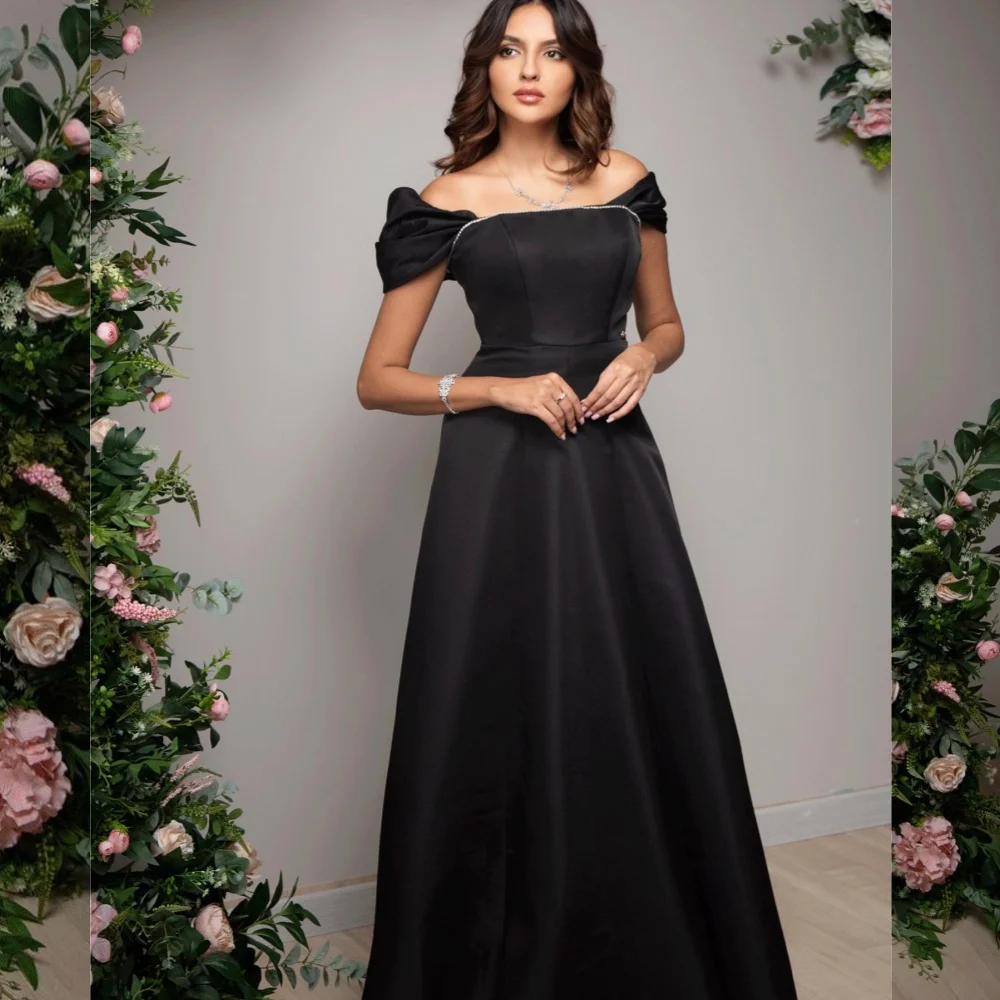  Evening Satin Beading Clubbing A-line Off-the-shoulder Bespoke Occasion Gown Long Dresses  Sexy Casual 