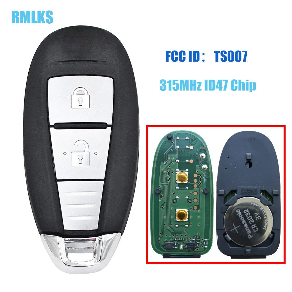 For Suzuki SX4 5-CROSS VITARA SWIFT 2 Buttons Smart Keyless Remote Key Fob 315/433MHz ID47 Chip Uncut Insert Blade TS008 TS007