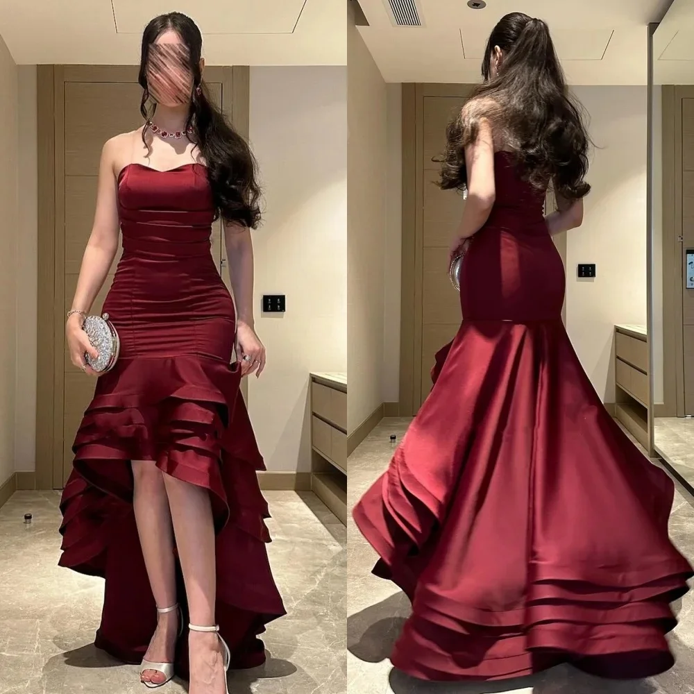 

Customized High Quality Classic Ruched Mermaid Evening Dress Strapless Hi-Lo Prom Dresses Bespoke Occasion Dresses Modern Styl