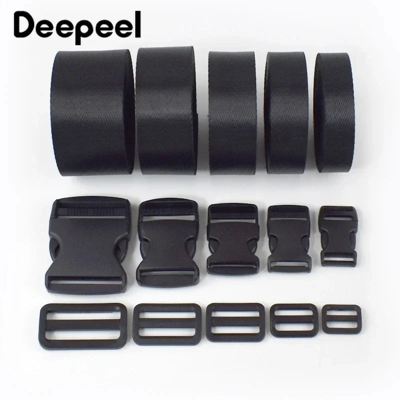 2Sets Deepeel 20-50mm Nylon Webbing Plastic Release Buckle Tri-Glide Slider Side Clasp Bag Strap Ribbon DIY Sewing Accessories