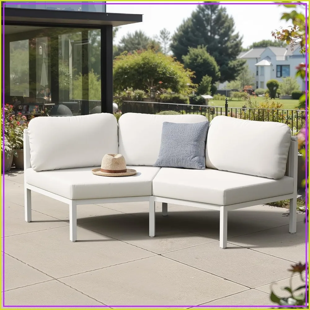 Curved 2-Seater Outdoor Sofa, Modular Patio Sectional, Aluminum Frame, Water-Resistant Cushion