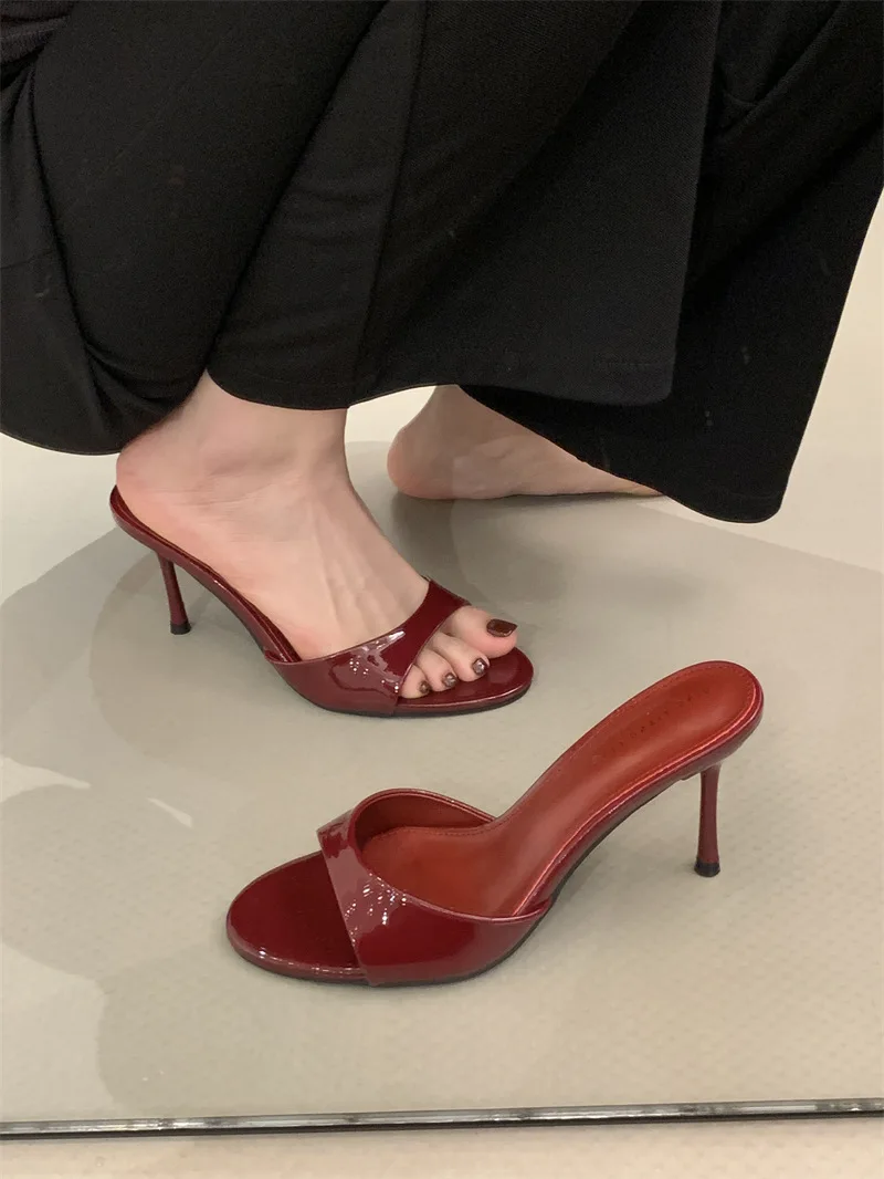 

Plus Size 35-41 2025 New Summer Fashion Open Toe Women Slipper Slip On Elegant Thin Heel Dress Pumps Zapatillas De Mujer