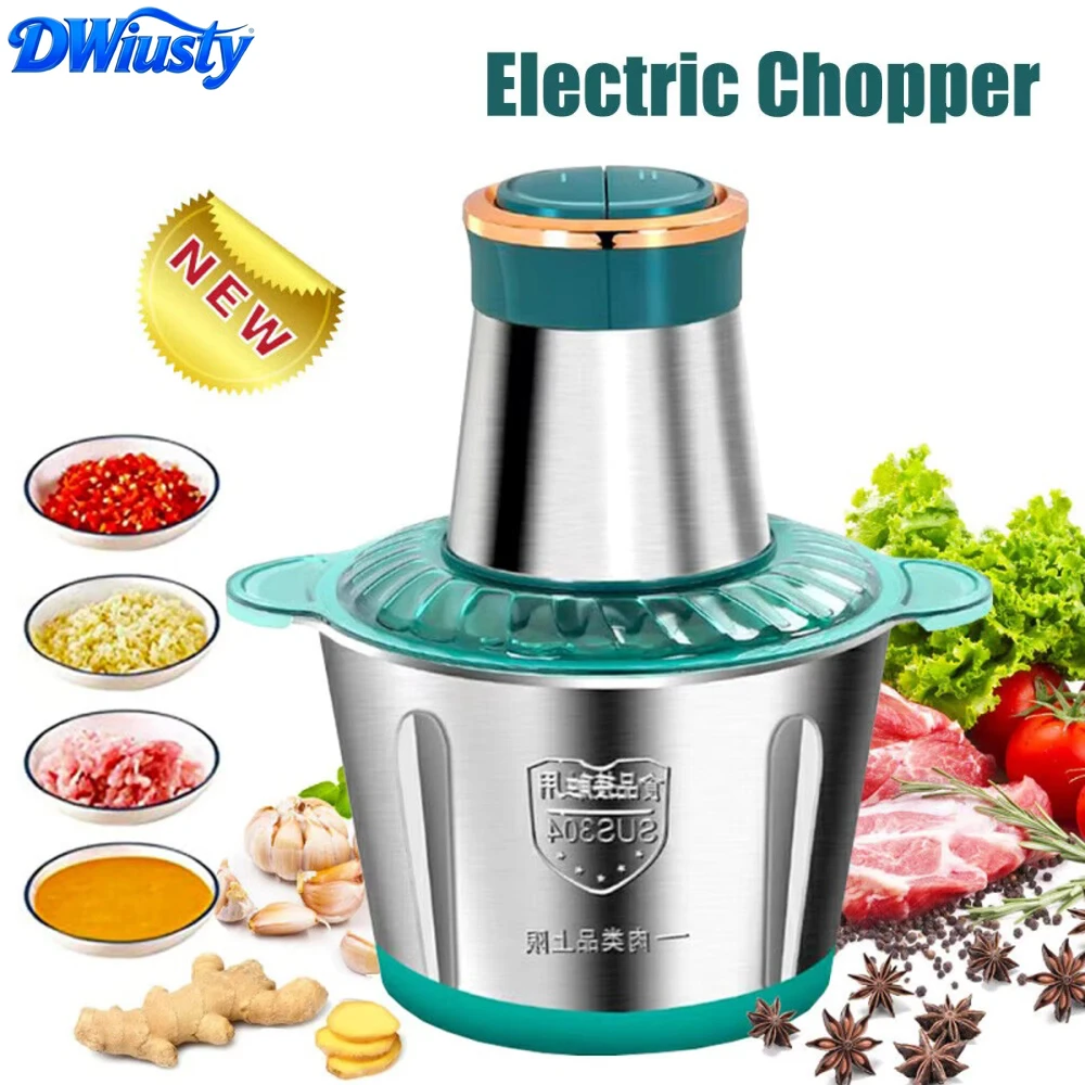 Picadora de Carne Eléctrica DWiusty 2L/3L, 2 Velocidades, Picadora de Acero Inoxidable, Procesador de Alimentos, Licuadora, Utensilio de Cocina de Gran Capacidad