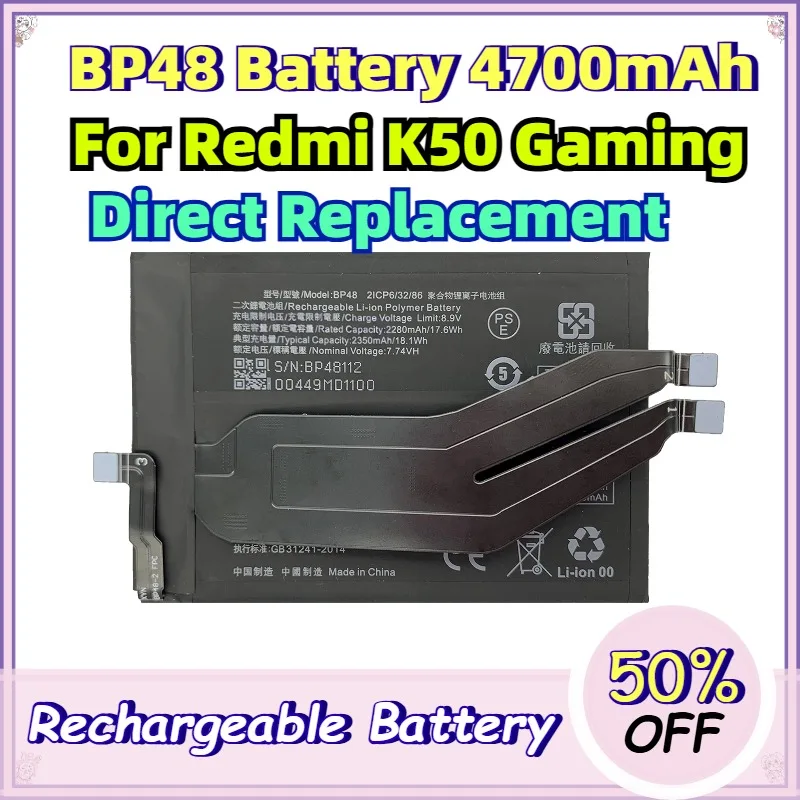 4700mAh BP48 Replacement Battery for Redmi K50 Gaming Poco F4 GT Li Polymer High Capacity Phone Battery