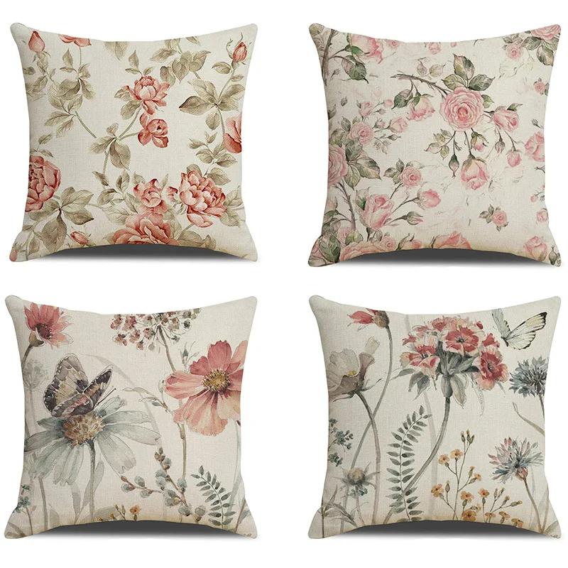 

Flax Nordic Plant Flower Office Sofa Cushion Cover Home Pillow Cover