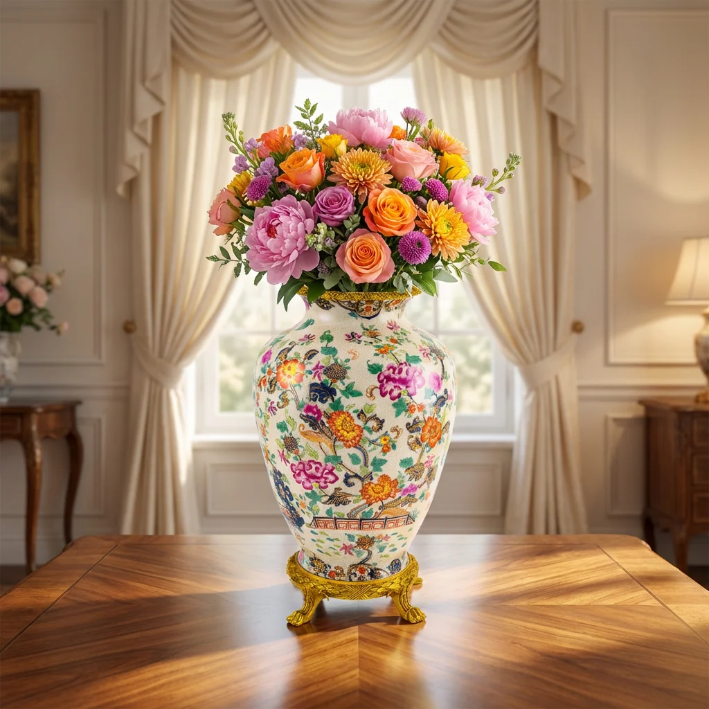 &c American Style High-End Large Ceramic Vase Vintage Luxury Porcelain Art Decor Design for Living Room Tall Tabletop Decor
