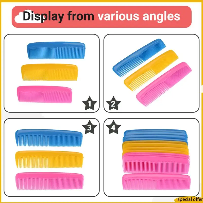 

A61I, набор из 12 красочных расчесок для волос для детей, женщин и мужчин, красочная пластиковая расческа для тонкой перевязки (розовый, желтый, синий)