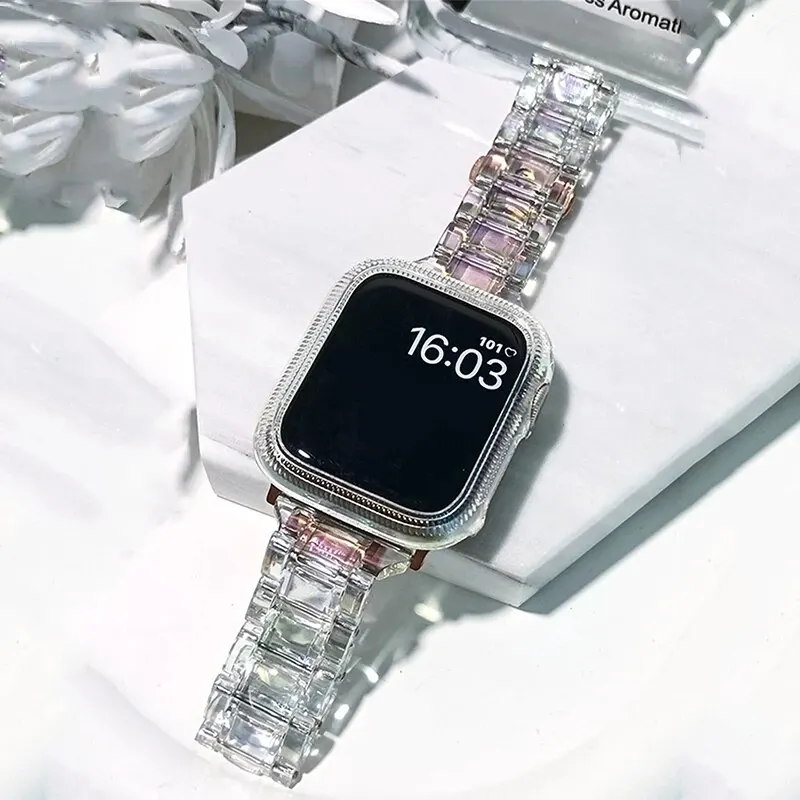 Tali transparan untuk Apple Watch seri 9 8 7 6 SE 5 4 gelang Ultra 2 49mm 41mm 45mm 40mm 44mm sabuk pergelangan tangan gaya warna-warni