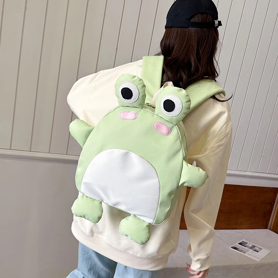 Nylon 3D Cartoon Frog Backpack Storage Bag Waterproof Y2K Children\'s Frog School Bag Crossbody Bag Large Capacity