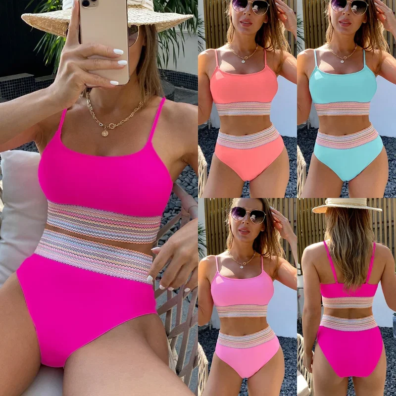 Swimsuits Women's Split Triangle High Waist Top Briefs Set Solid Color Suspenders Suit Plus Size Swimdress Cupshe Traje De Baño