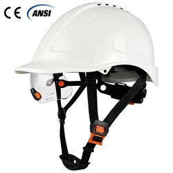 CE Safety Helmet with Visor for Men, Breathable ABS, Industrial Head Protection, Lightweight Construction Hard Hat, ANSI