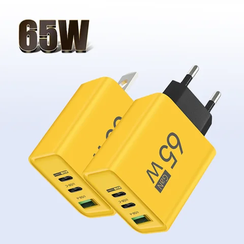 총 65W GaN USB 충전기 iPhone 용 고속 충전 유형 C 휴대 전화 어댑터 Huawei Quick Charge 3.0 EU/US 플러그 벽 충전기