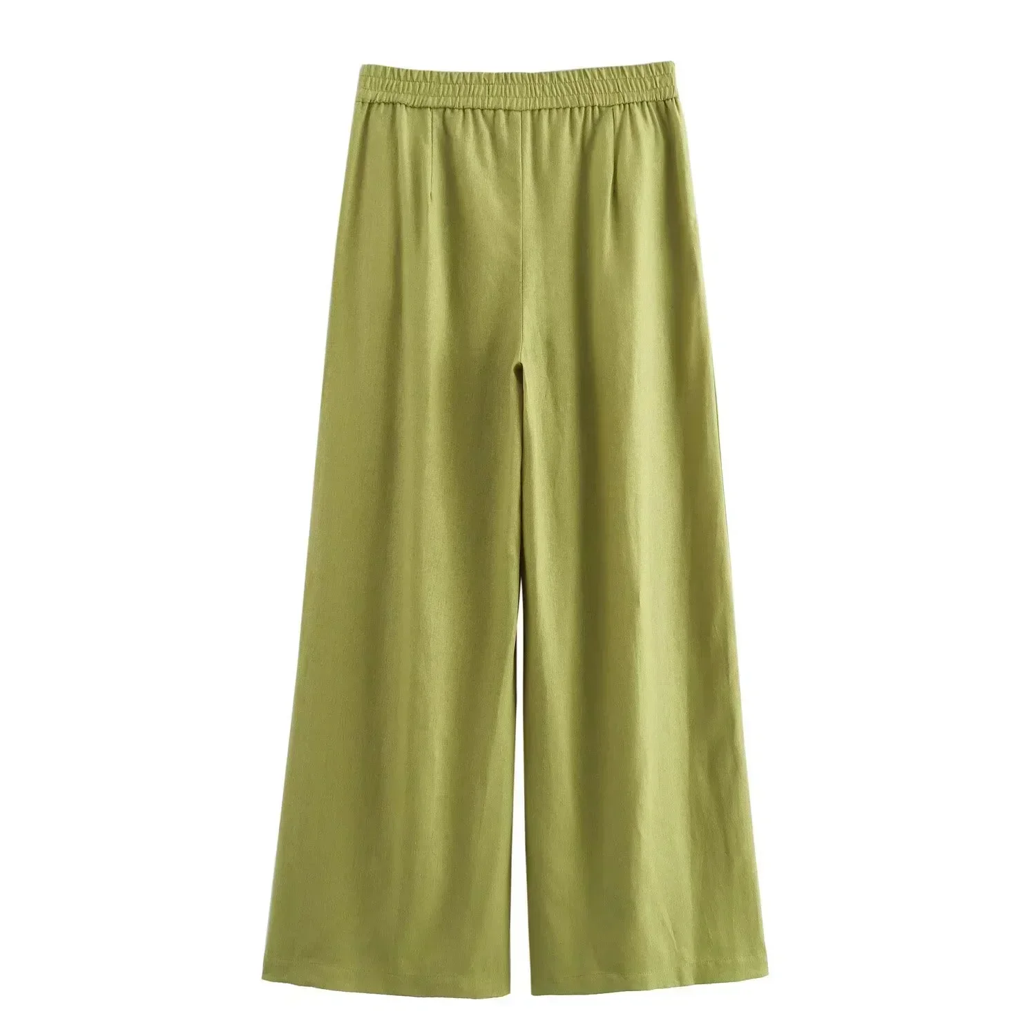 طقم علوي وبنطال أخضر غير رسمي فضفاض للنساء ، قمصان بصف واحد ، بنطلون مرن بساق واسعة ، بدلات نسائية ، الصيف ، قطعتان ،