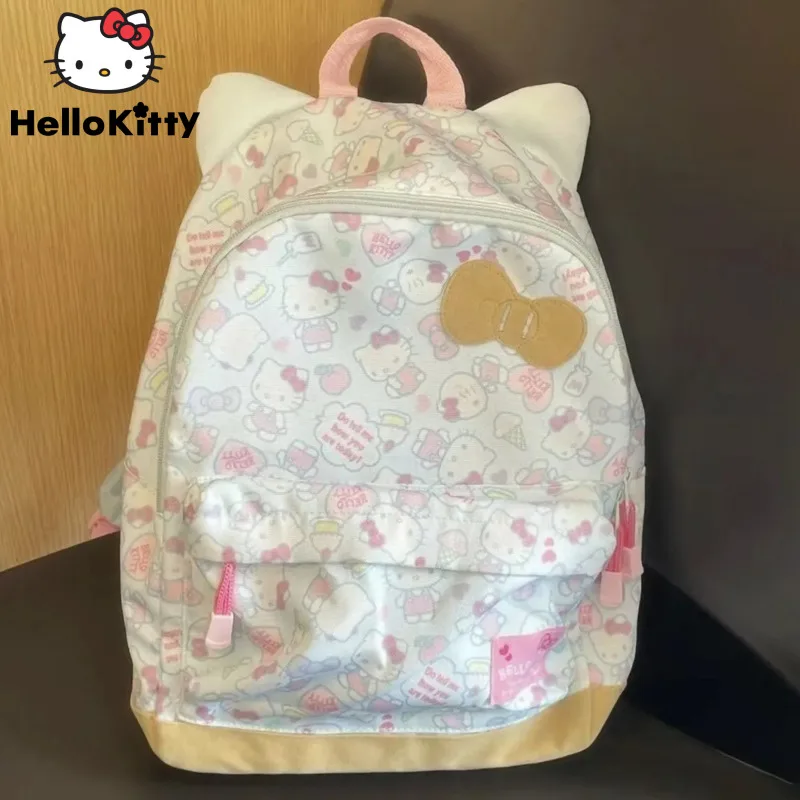 Sanrio Hello Kitty słodkie słodkie torby z kokardą kobiety kreskówka estetyczny nadruk podwójna torba na ramię plecaki o dużej pojemności