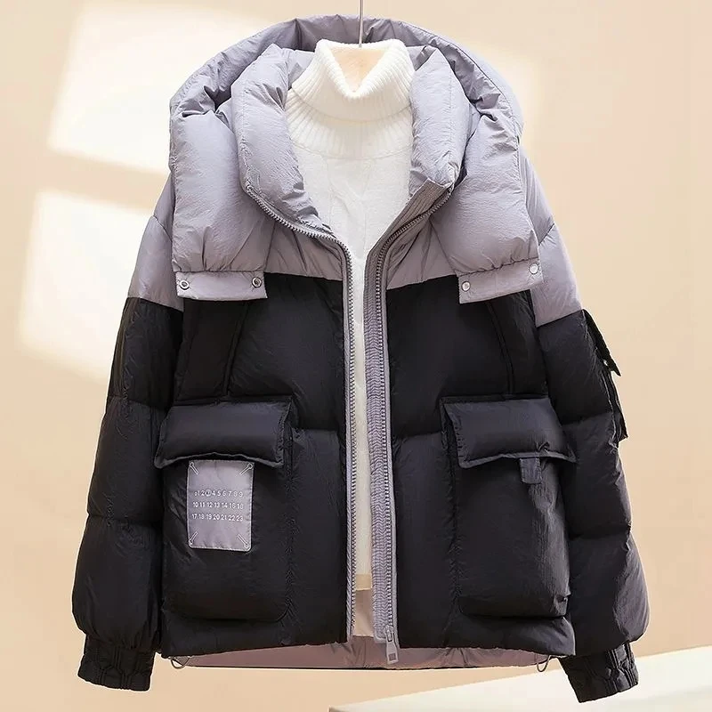 

Новинка 2026, толстая пуховая хлопковая куртка, зимние пальто с капюшоном, женская корейская версия, свободные теплые куртки, женское пальто