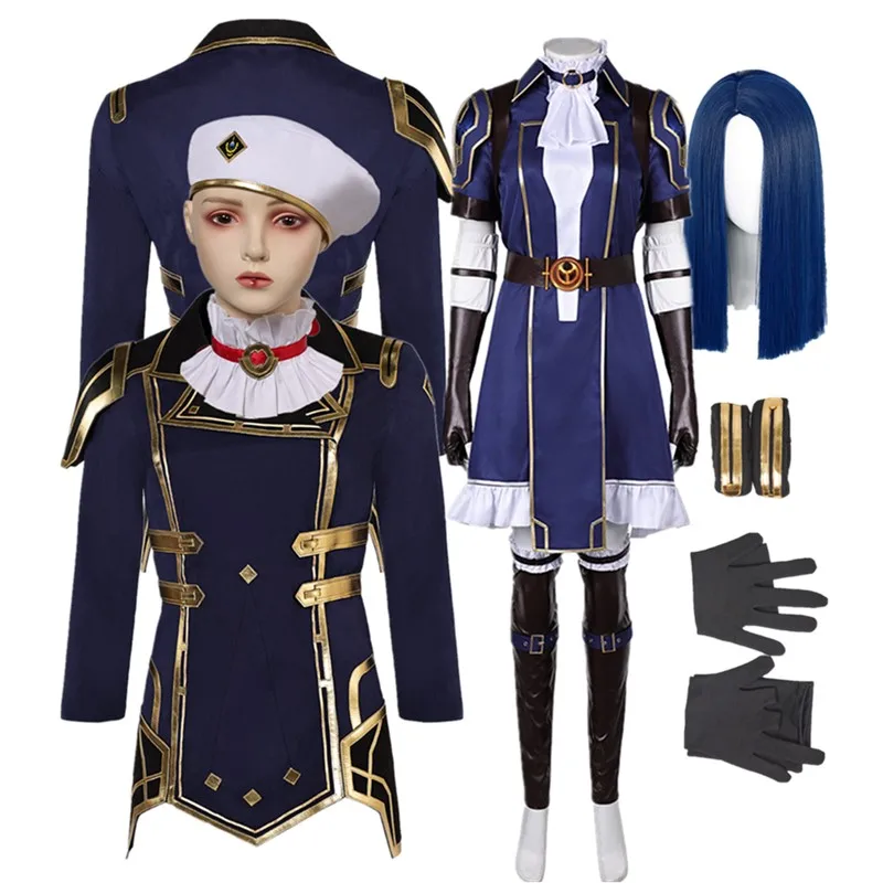 Lol caitlyn cosplay kiramman traje arcano disfarce xerife de piltover fantasia chapéu casaco peruca roupas halloween carnaval terno