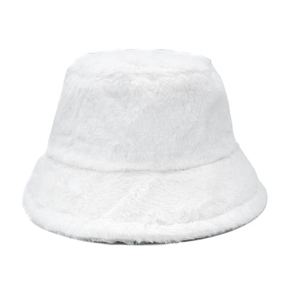 2022 New Faux Fur Winter Bucket Hat Women High Quality Solid Warm Female Cap Outdoor Sunscreen Sun Hat Panama Lady Panama Cap