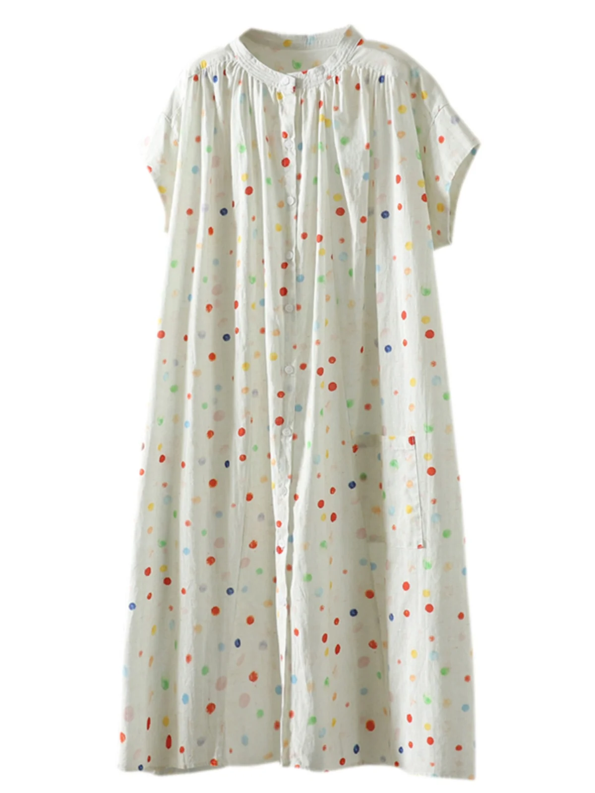 Verano fino lunares lino irt Dr mujer suelto adelgazante Casual lino Dr japonés bosque chica Sle A-Line...