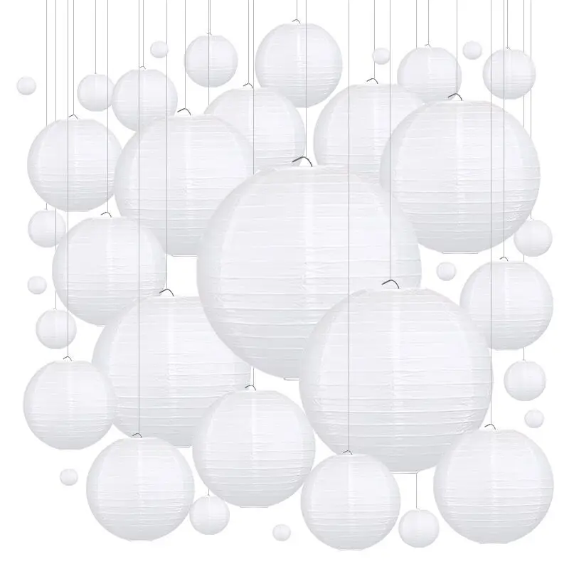 

60pcs/Lot Mix 4-14'' White Chinese Paper Ball Lampion Hanging White Wedding Decoration Paper Lanterns Lampshade Party Decor