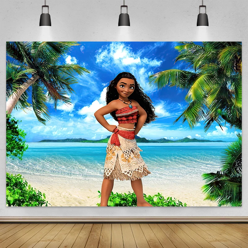 Disney Moana zdjęcie tło dziewczyna księżniczka na urodziny i bociankowe kreskówka Vaiana fotografia tło przyjęcie rekwizyty do dekoracji