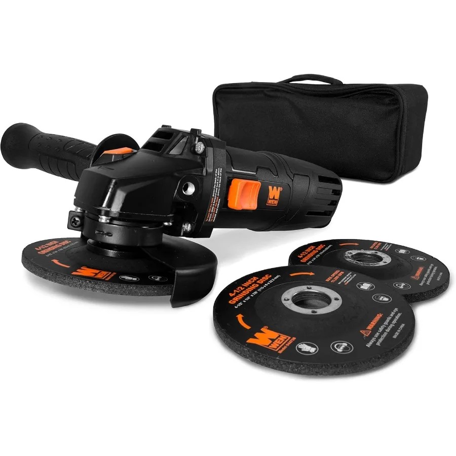 94475 7.5-Amp 4-1 2-Inch Angle Grinder with Reversible Handle Three Grinding Discs and Carrying Case Black orange