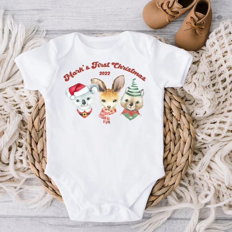 

Christmas Outfit First Xmas Bodysuit 2025 New Baby's First Christmas Bodysuit Koala Kangaroo Wombat Australian Animal Xmas Shirt