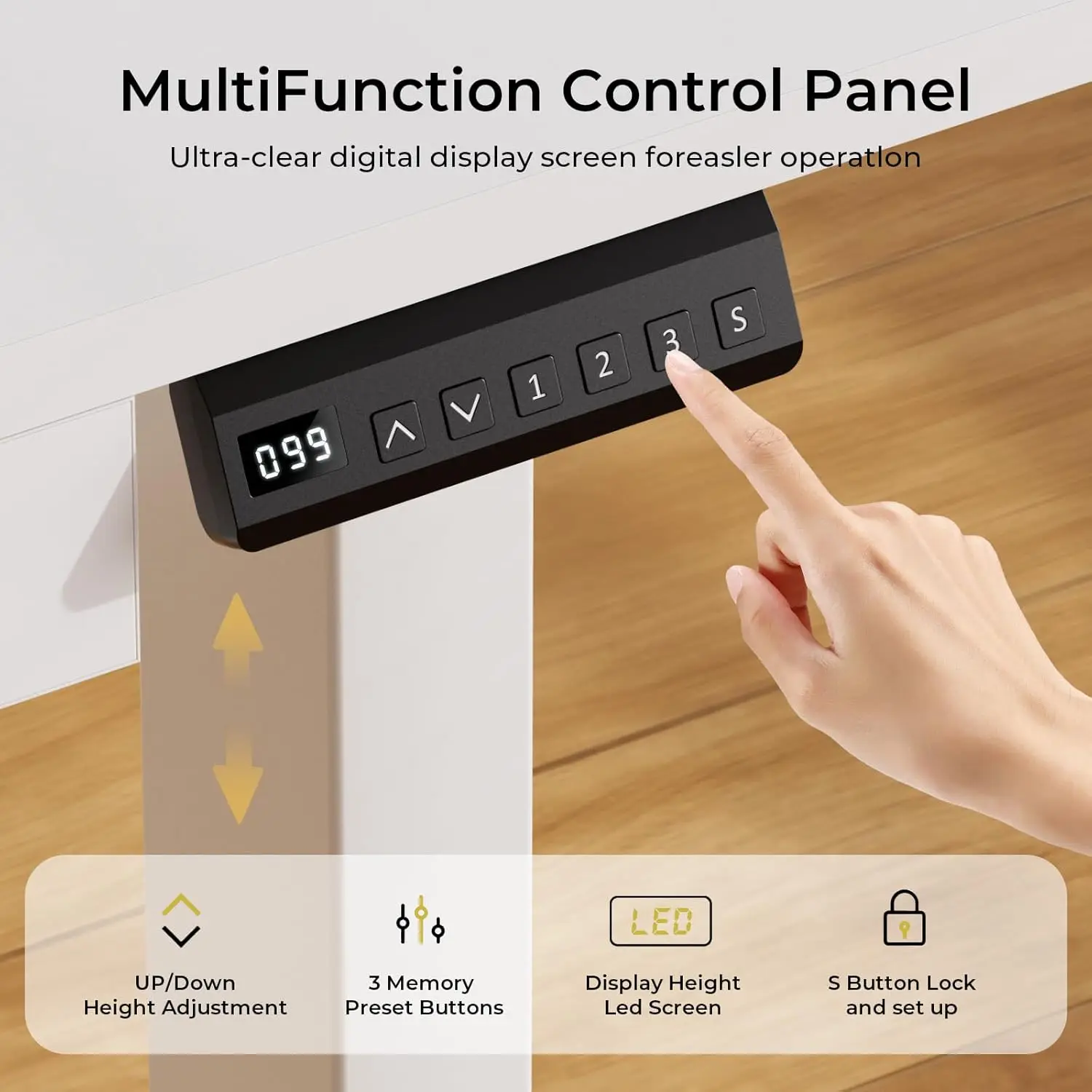 مكتب قائم كهربائي مقاس 48 × 24 بوصة مع أدراج، مكتب مكتب منزلي مريح قابل للتعديل مع شاشة وحامل كمبيوتر محمول، ذاكرة Pr